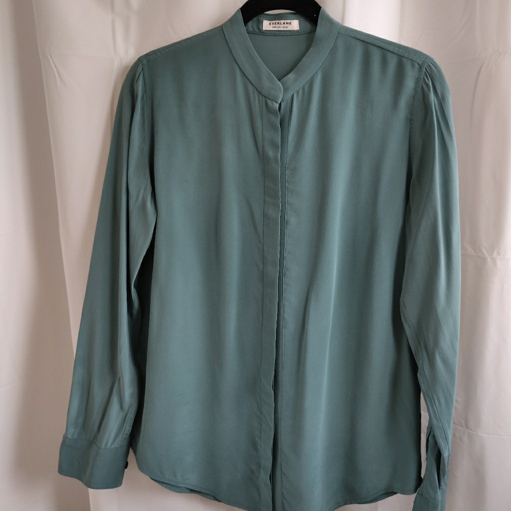 Everlane silk blouse, green